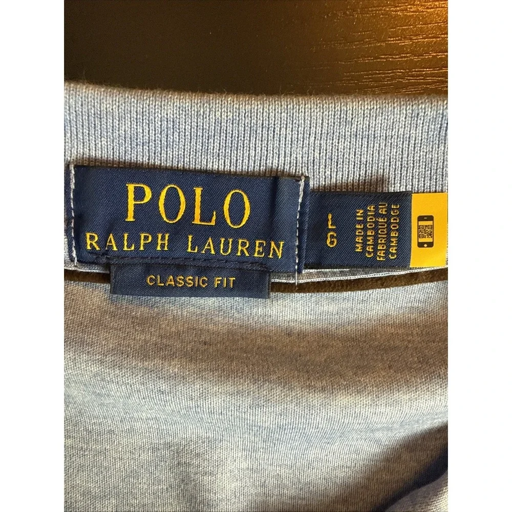 Polo Ralph Lauren Mens Large Long Sleeve Shirt Blue 3 Button Preppy Old Money‎